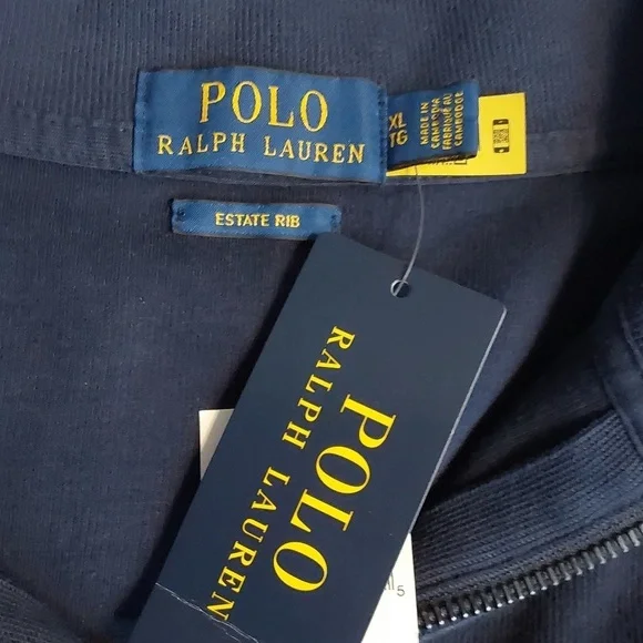 Polo Ralph Lauren Navy Blue Q-Zip Estate Rib Luxe Neutral Sweater Preppy Sz.XL